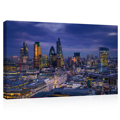 Impression sur toile - Vue panoramique sur l'horizon du quartier bancaire de Londres #E0275