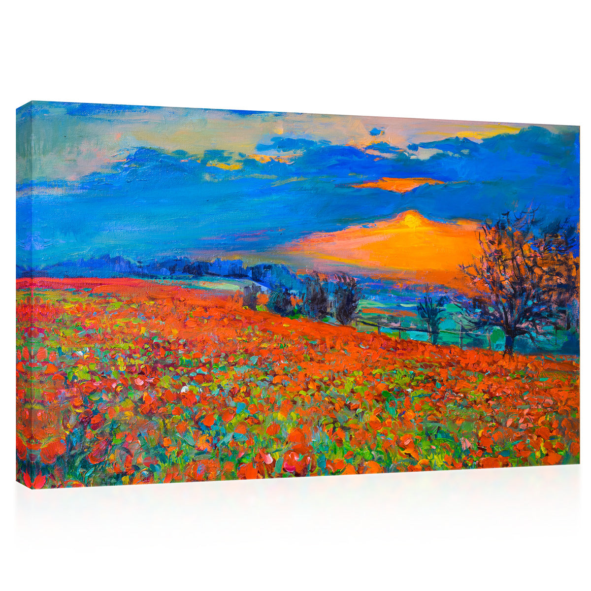 Canvas Print -  Poppy Plantation At Sunset, Oil Painting #E0608