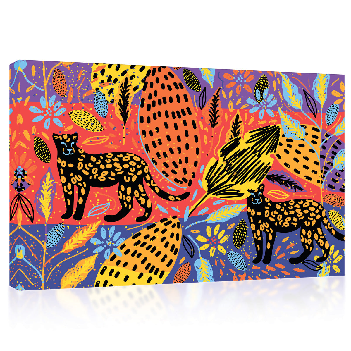 Canvas Print -  Tropical Flowers, Leafs And Leopards #E0883