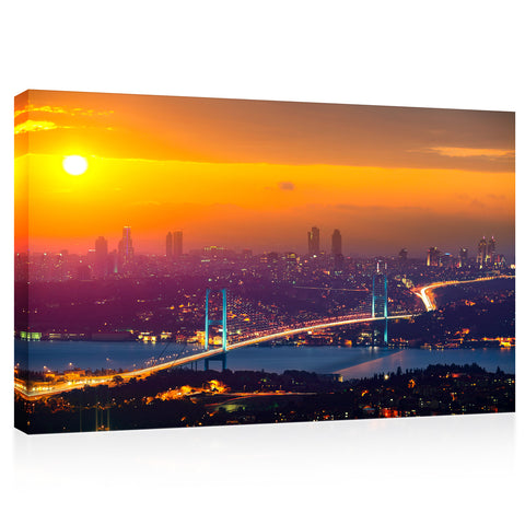 Impression sur toile - Coucher de soleil sur le pont du Bosphore Istanbul Turquie #E0289