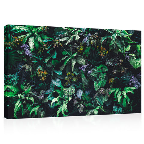 Impression sur toile - Feuilles et fleurs vertes tropicales #E0818