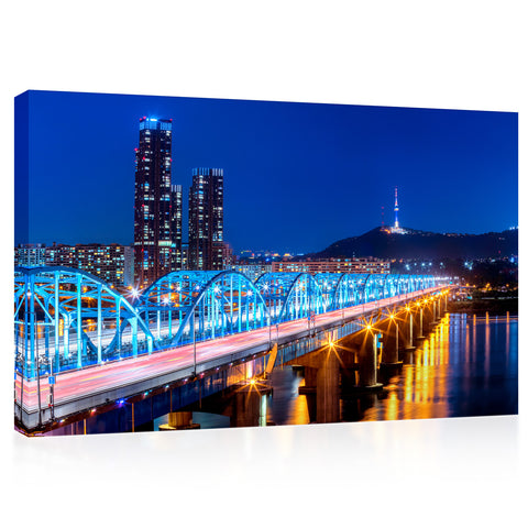 Canvas Print -  Dongjak Bridge And Seoul Skyline, South Korea #E0444