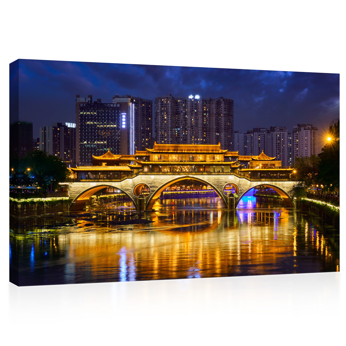 Impression sur toile - Pont Anshun sur la rivière Jin, Chengdu, Chine #E0328