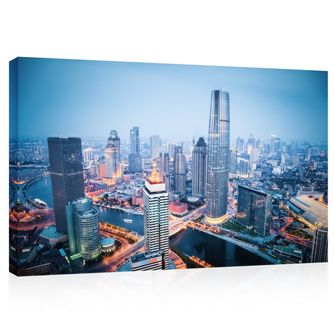 Impression sur toile - Skyline du quartier financier de Tianjin #E0296