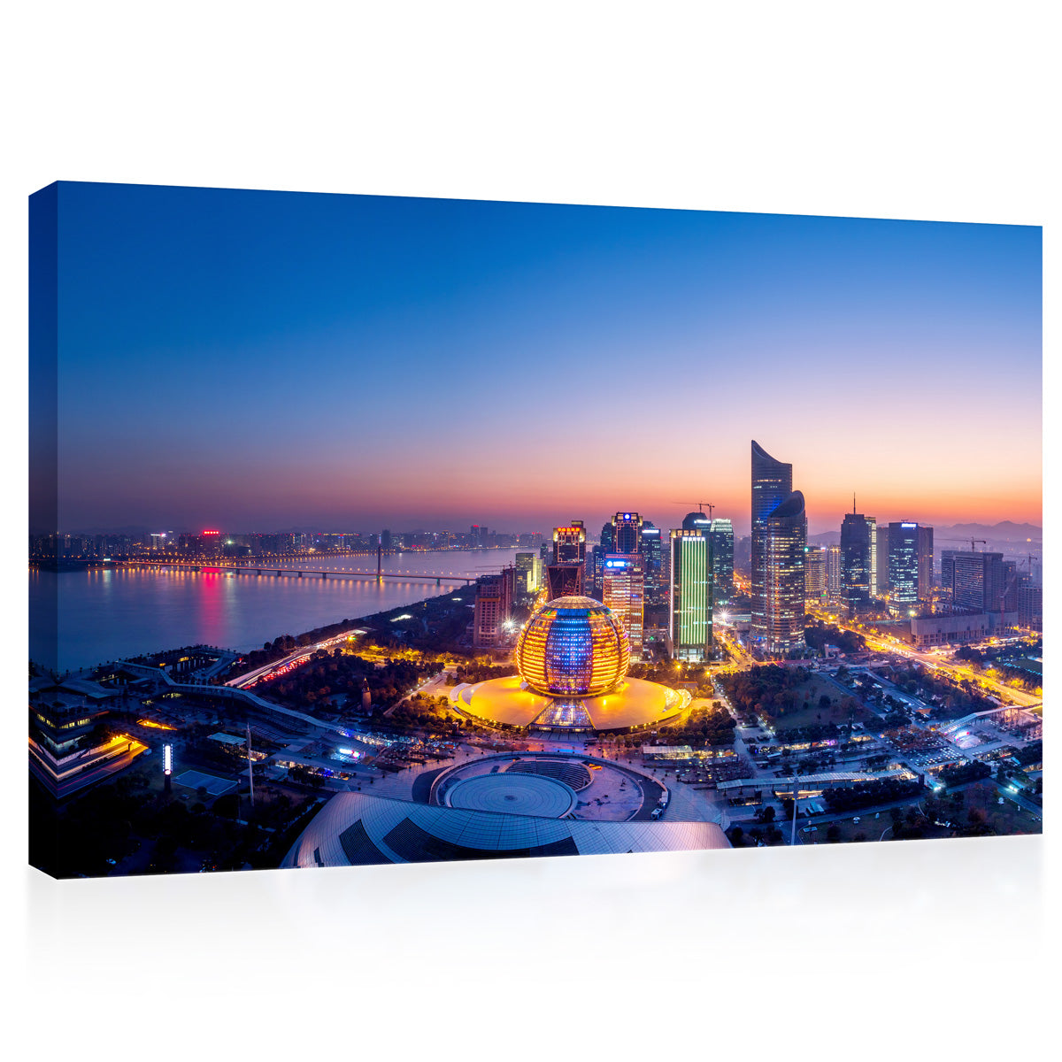 Impression sur toile - Vue nocturne panoramique de Hangzhou #E0252