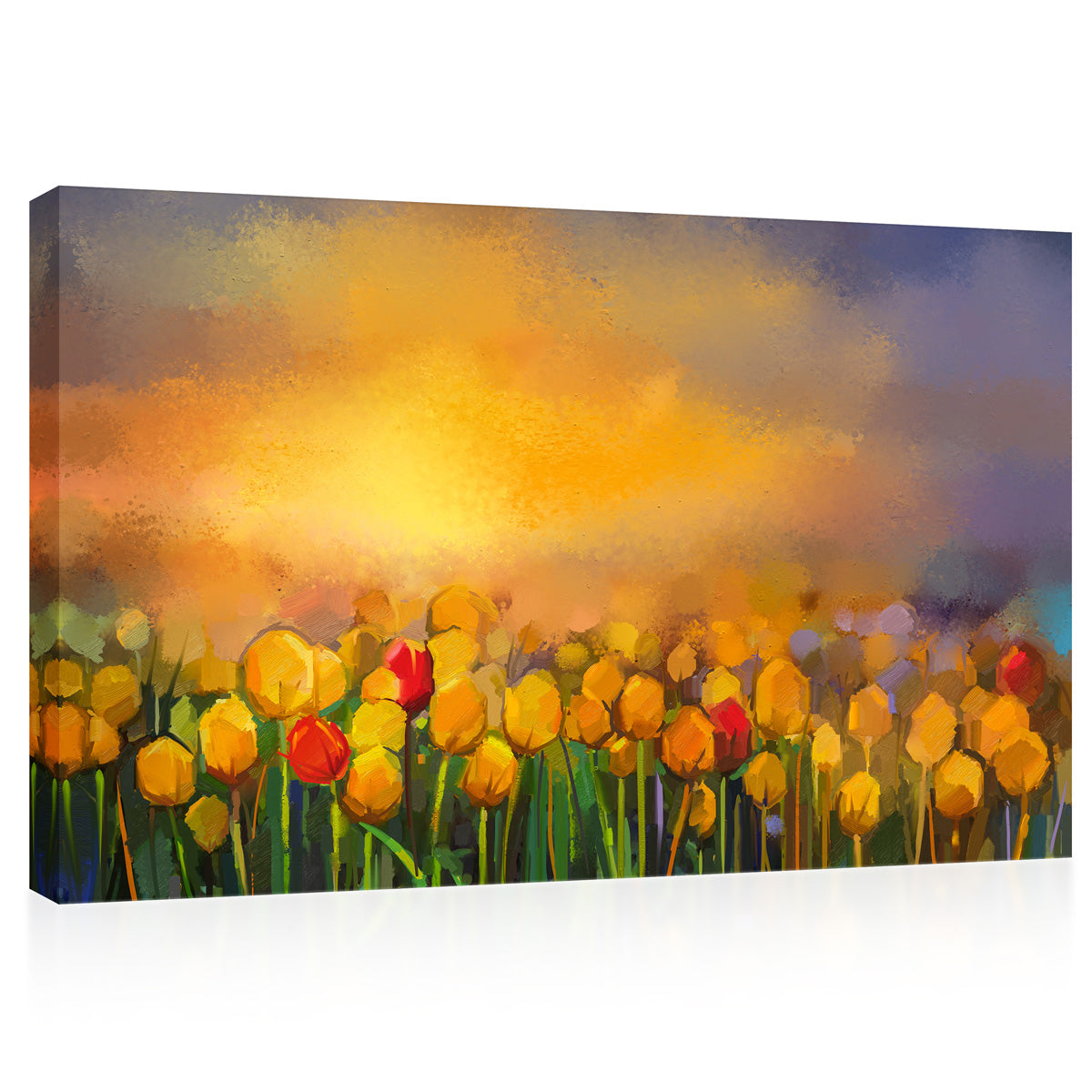 Canvas Print -  Yellow And Red Tulips Field, Oil Painting #E0603