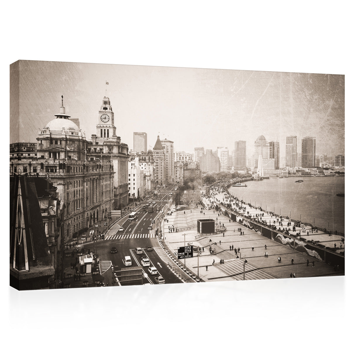 Impression sur toile - Photo vintage d'une vue le long du Bund à Shanghai, Chine #E0467