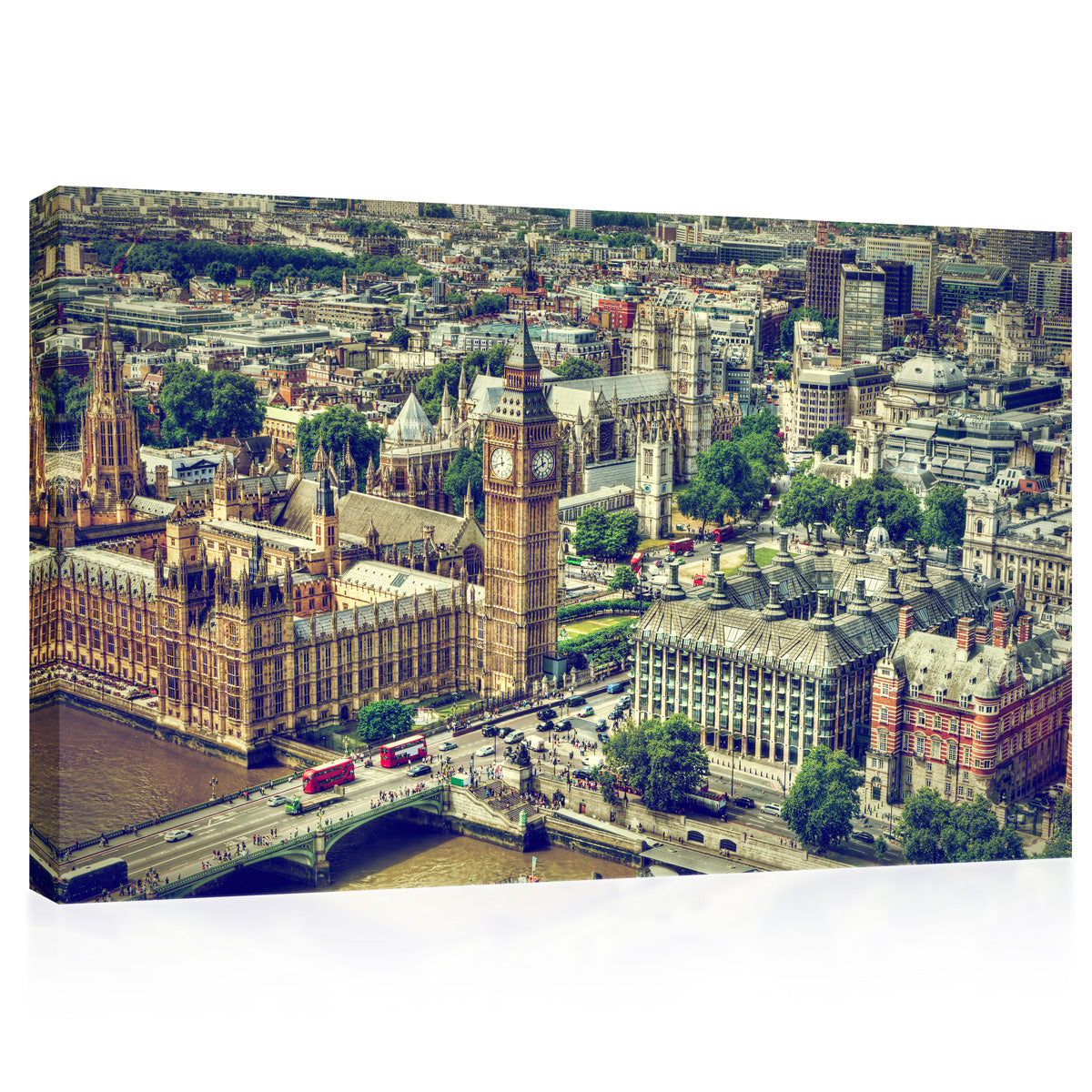 Impression sur toile - Skyline de Londres : Big Ben, tour, pont de Westminster #E0271