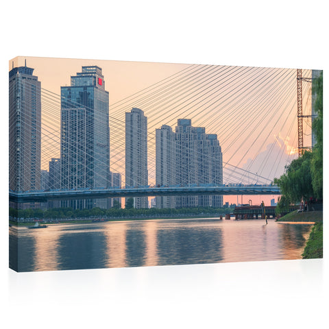 Impression sur toile - Pont du fleuve Yangtze, Wuhan, Chine #E0352