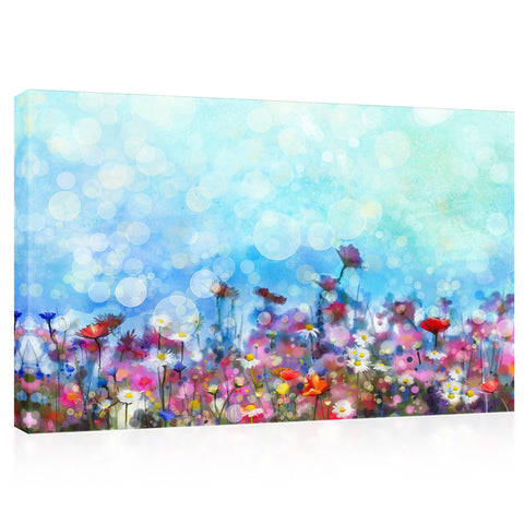 Canvas Print -  Spring Flowers In The Meadow, Watercolor Painting #E0613