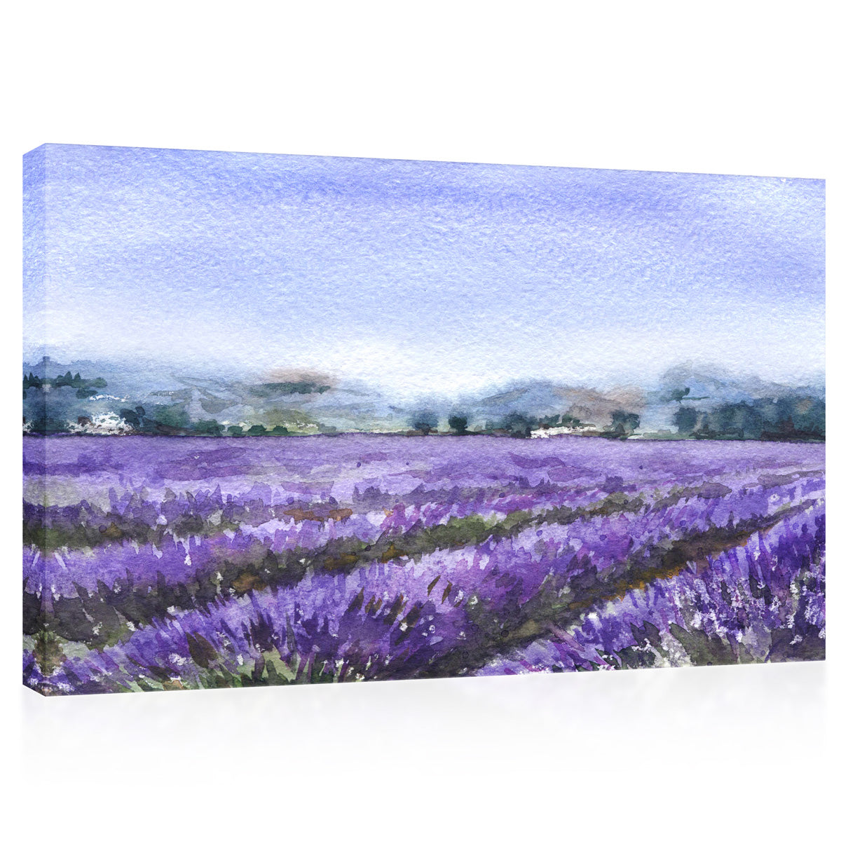 Canvas Print -  Blooming Lavender Field, Watercolor Painting #E0783