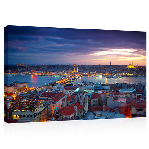 Impression sur toile - Skyline du coucher du soleil d'Istanbul #E0287