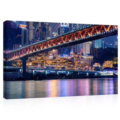 Impression sur toile - Le paysage urbain de Chongqing la nuit #E0313