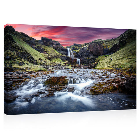 Canvas Print -  Clifbreccufossar Waterfall At Sunset, Iceland #E0498