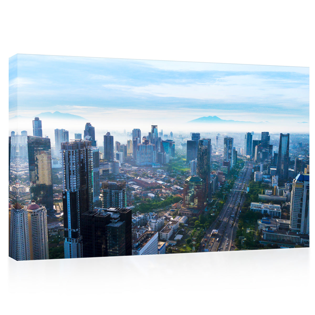 Impression sur toile - Paysage urbain du centre-ville de Jakarta au matin #E0469