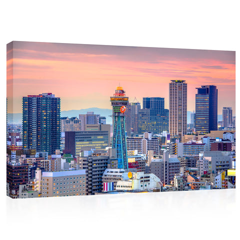 Impression sur toile - Skyline du Japon sur Shinsekai au crépuscule, Osaka #E0364