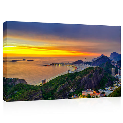 Impression sur toile - Coucher de soleil sur Copacabana et Botafogo à Rio de Janeiro #E0254