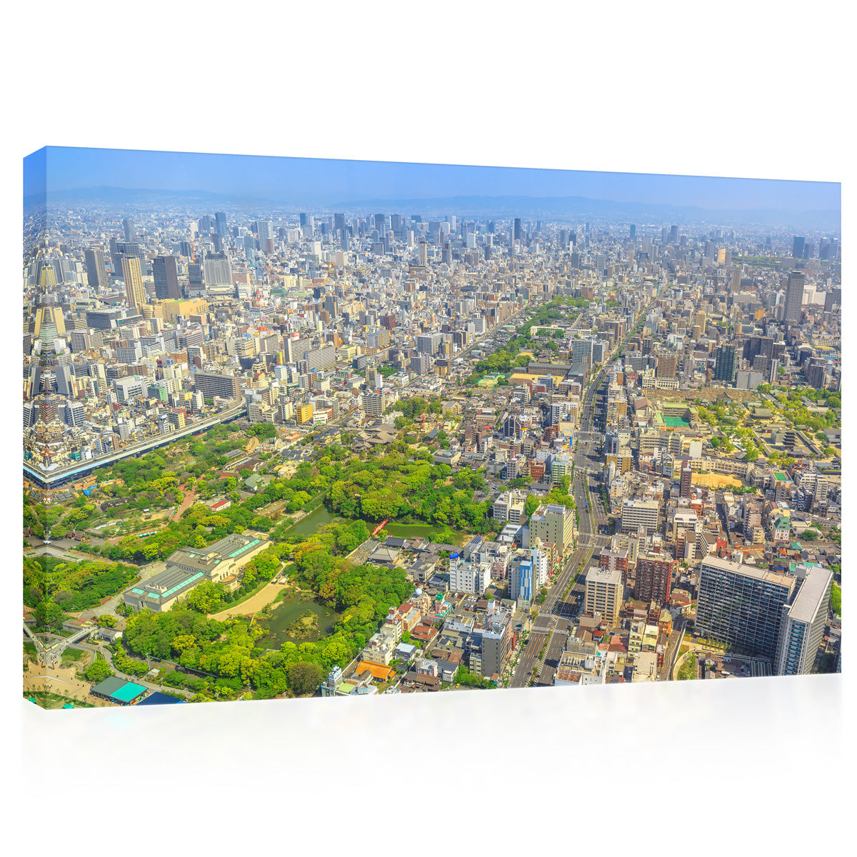 Impression sur toile - Vue aérienne du zoo de Tennoji et du paysage urbain d'Osaka, Japon #E0361