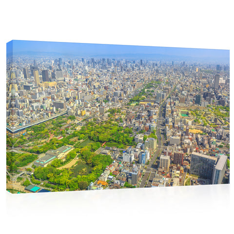 Impression sur toile - Vue aérienne du zoo de Tennoji et du paysage urbain d'Osaka, Japon #E0361