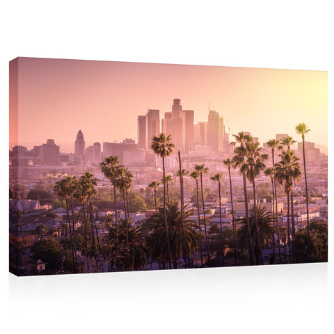 Impression sur toile - Paysage urbain de Los Angeles au coucher du soleil #E0346