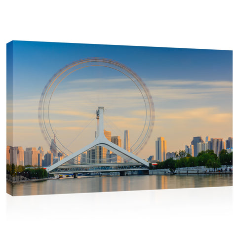 Impression sur toile - Paysage urbain de la grande roue de Tianjin #E0298