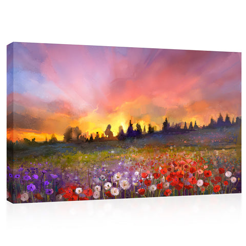 Canvas Print -  Wildflowers At Sunset, Oil Painting #E0610
