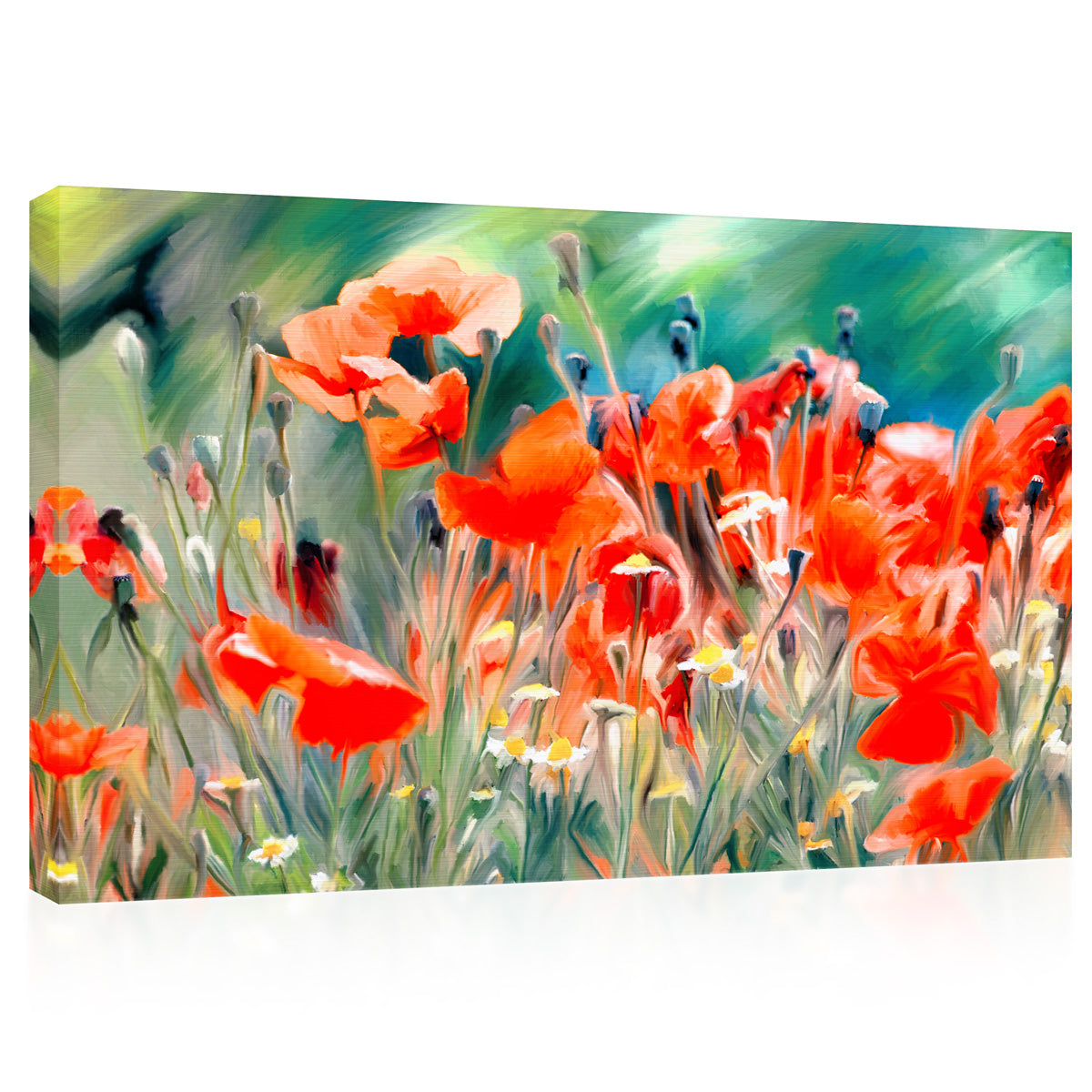Impression sur toile - Coquelicots rouges en fleurs, peinture à l'aquarelle #E0612