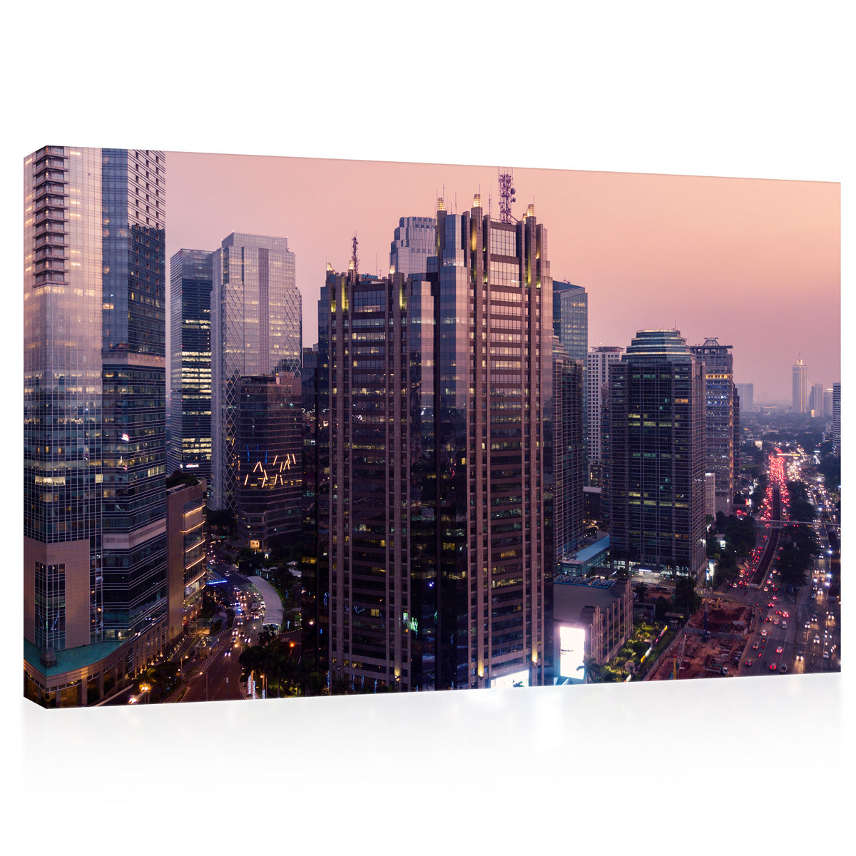 Impression sur toile - Paysage urbain du centre-ville de Jakarta, Indonésie #E0463