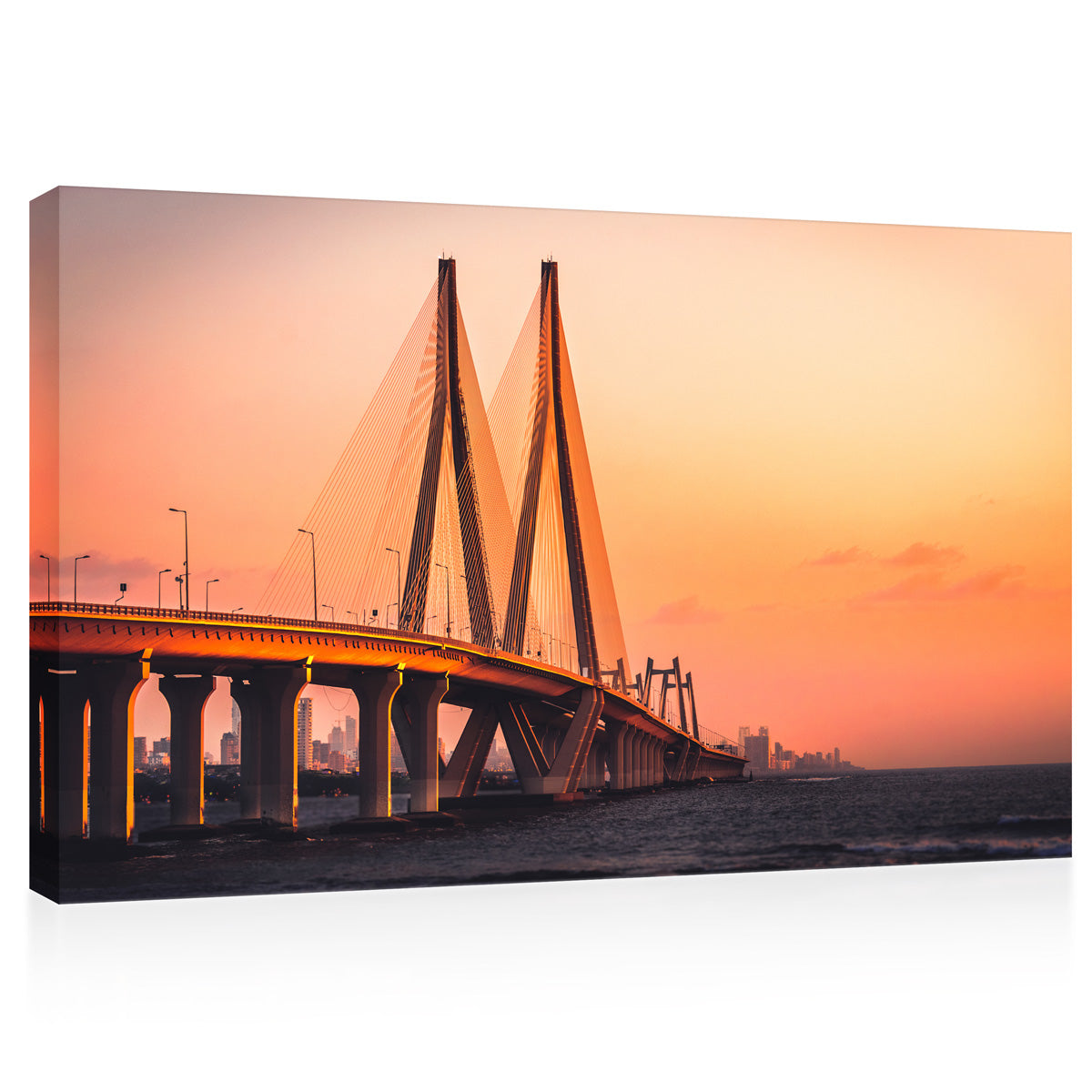 Impression sur toile - Bandra Worli Sea Link au coucher du soleil, Mumbai, Inde #E0410