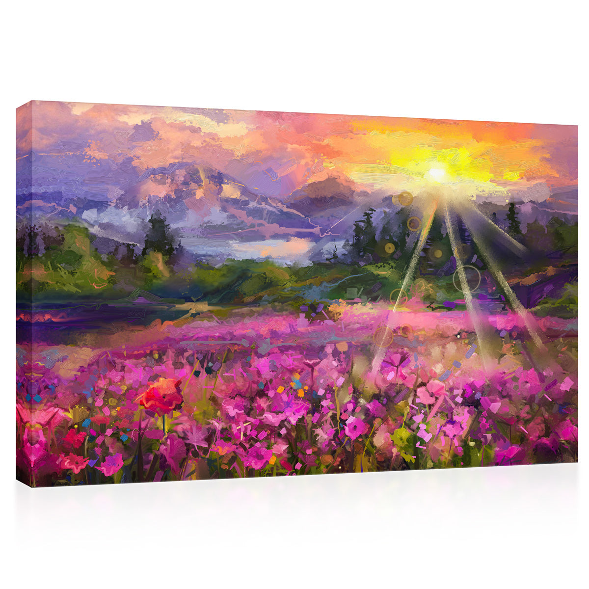 Canvas Print -  Field Of Rhododendrons In The Mountains, Oil Painting #E0624