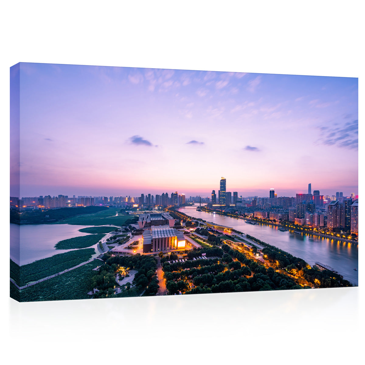 Impression sur toile - Vue aérienne de la ville de Wuhan la nuit #E0351