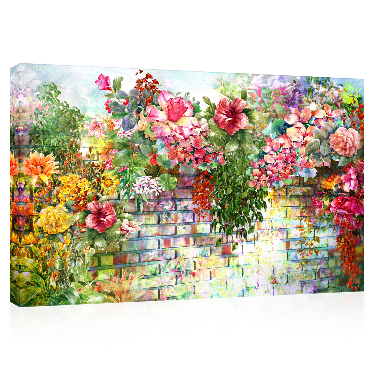 Impression sur toile - fleurs sur le mur, peinture à l'aquarelle #E0845