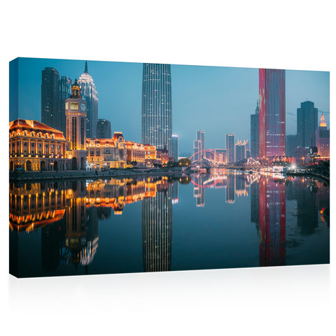 Canvas Print - Night Scenery FF Buildings في Tianjin Coastal City #E0295