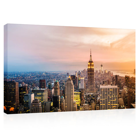 Impression sur toile - Gratte-ciel de Manhattan au coucher du soleil, New York #E0407