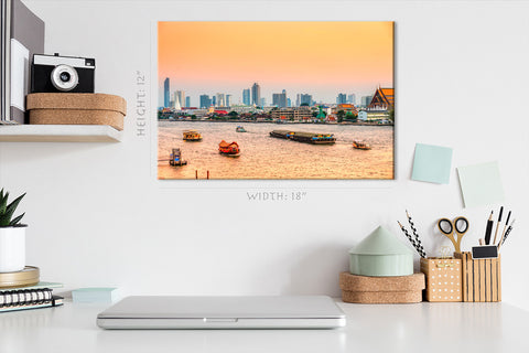 Impression sur toile - Bangkok Skyline sur la rivière Chao Praya au coucher du soleil #E0300