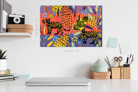Canvas Print -  Tropical Flowers, Leafs And Leopards #E0883