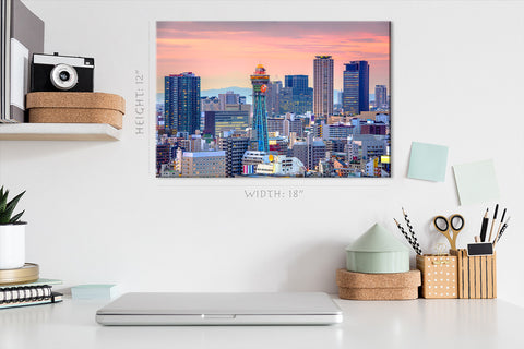 Impression sur toile - Skyline du Japon sur Shinsekai au crépuscule, Osaka #E0364