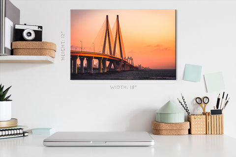 Impression sur toile - Bandra Worli Sea Link au coucher du soleil, Mumbai, Inde #E0410