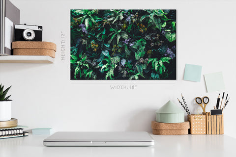 Impression sur toile - Feuilles et fleurs vertes tropicales #E0818