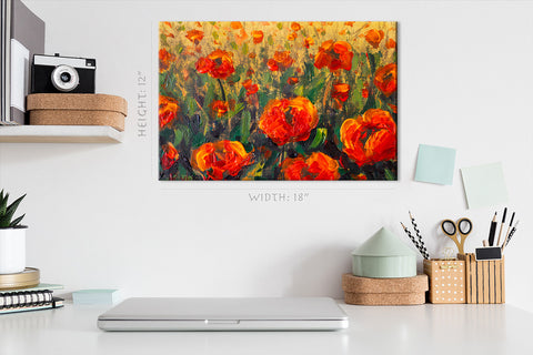 Impression sur toile - champ de coquelicots, peinture à l'huile #E0857