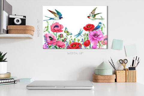 Canvas Print -  Red Poppies And Swallows #E0841