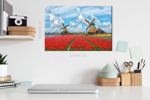 Canvas Print -  Field Of Red Tulips, Holland, Netherlands #E0751