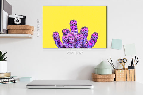 Canvas Print -  Purple Cactus On Yellow Background #E0806