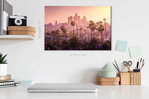 Impression sur toile - Paysage urbain de Los Angeles au coucher du soleil #E0346