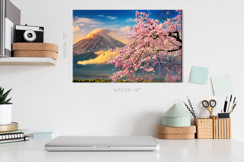 Impression sur toile - Mont Fuji et fleurs de cerisier au printemps, Japon #E0495