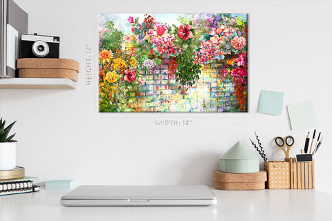 Impression sur toile - fleurs sur le mur, peinture à l'aquarelle #E0845