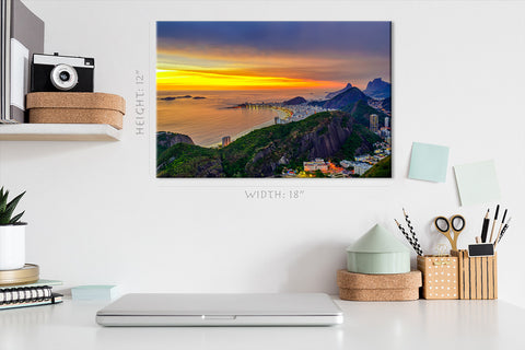 Impression sur toile - Coucher de soleil sur Copacabana et Botafogo à Rio de Janeiro #E0254