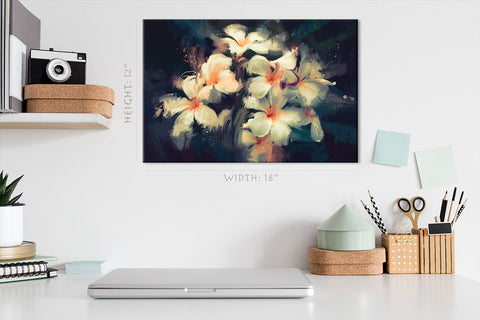 Canvas Print -  White Flowers On Dark Background #E0873