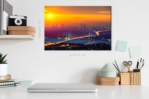 Impression sur toile - Coucher de soleil sur le pont du Bosphore Istanbul Turquie #E0289