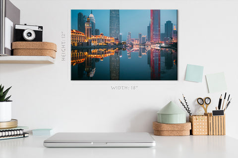 Impression sur toile - Paysage de nuit Ff Landmark Buildings In Tianjin Coastal City #E0295